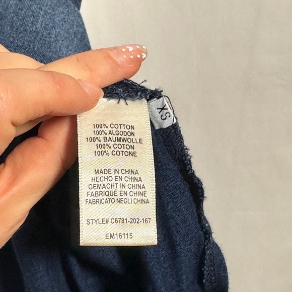 Cloth & Stone Cotton V-Neck Midi Tee Dress Side Slits XS Indigo Blue - Picture 7 of 9